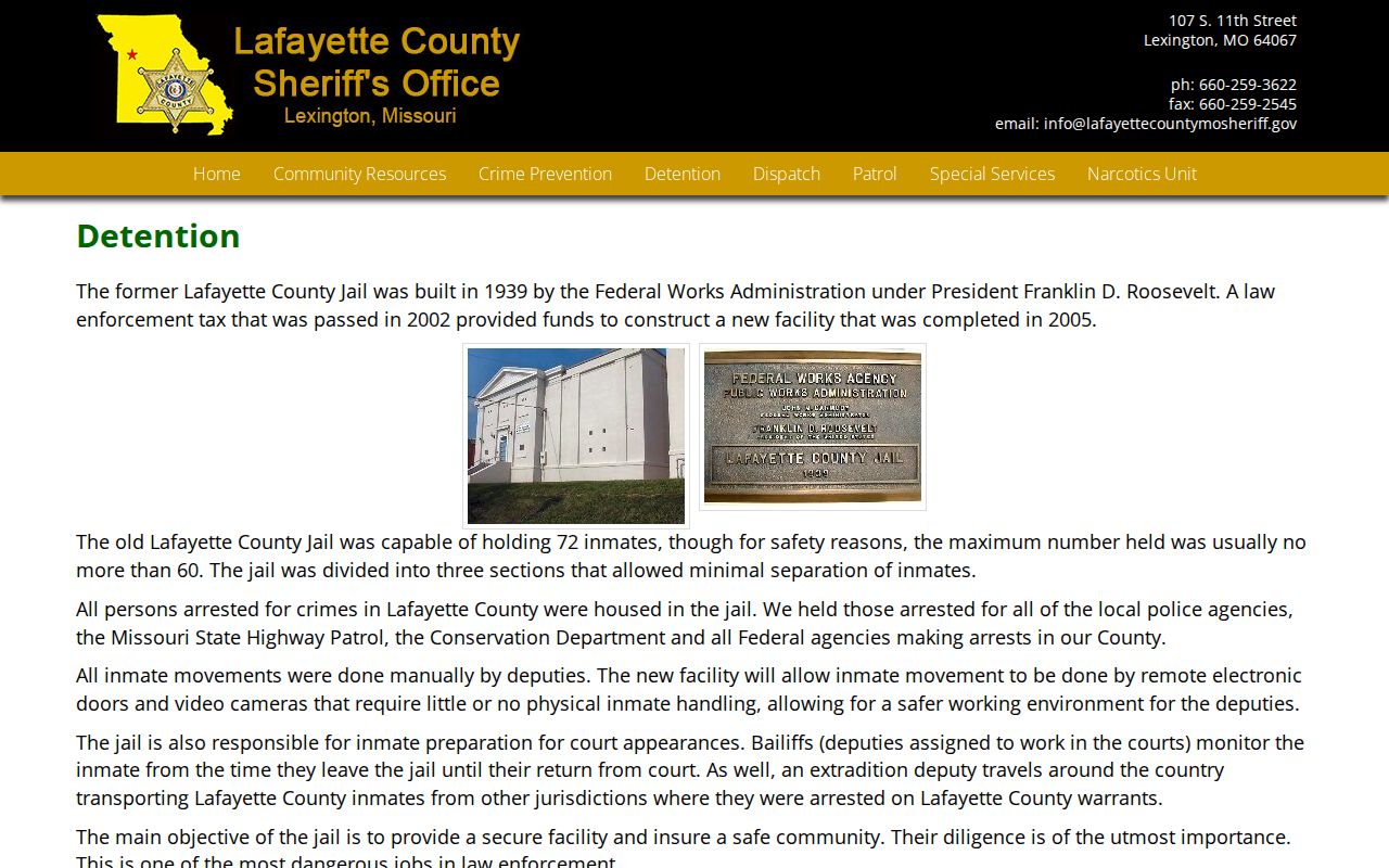 Official Lafayette County Sheriff detention facility page